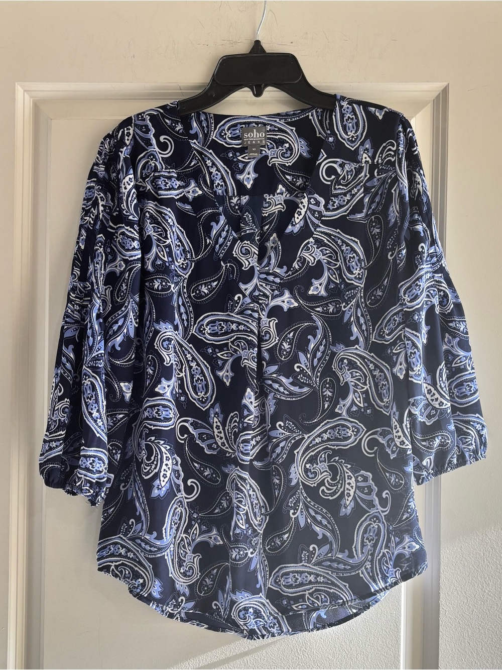 Soho Navy Paisley V-Neck Blouse